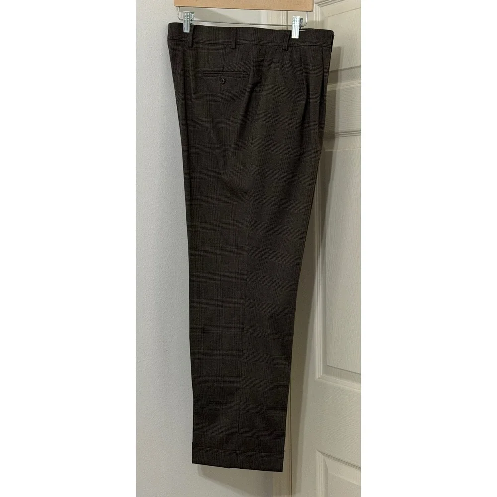Ralph Lauren Mens sz 38x30‎ Brown Glen Plaid Pleated Cuffed Dress Pants Trousers